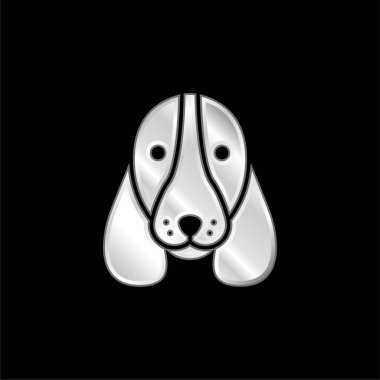 Basset Hound Dog Head silver plated metallic icon clipart