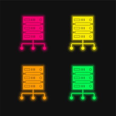 Büyük Veri dört renk parlayan neon vektör simgesi