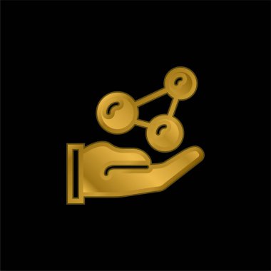 Atomlar altın kaplama metalik simge veya logo vektörü