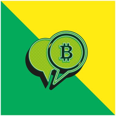 Bitcoin Sembolü Bir Konuşma Baloncuğu Yeşil ve Sarı Modern 3D vektör logosu