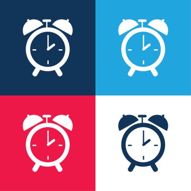 Bedroom Circular Alarm Clock Tool blue and red four color minimal icon set clipart