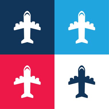 Airplane With Four Engines blue and red four color minimal icon set clipart