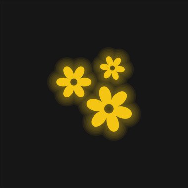 3 Flowers yellow glowing neon icon clipart