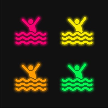 Plaj dört renk parlayan neon vektör simgesi