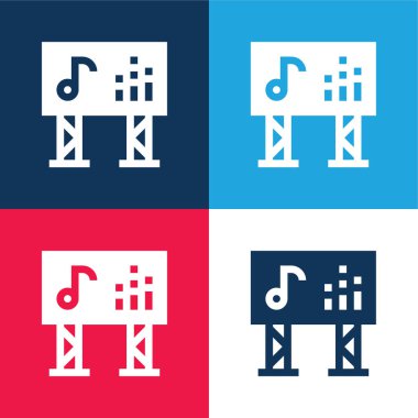 Büyük Ekran Mavi ve Kırmızı 4 renk minimal simge kümesi