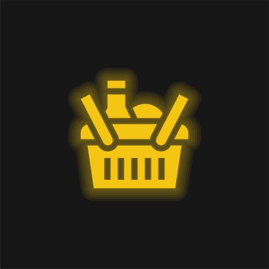 Basket yellow glowing neon icon clipart
