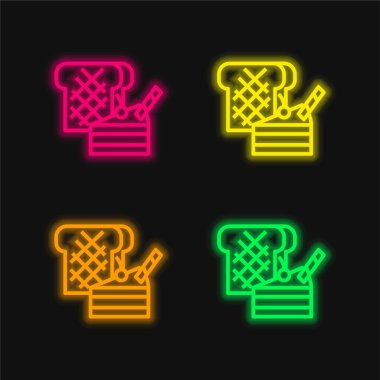 Fırın dört renkli parlayan neon vektör simgesi