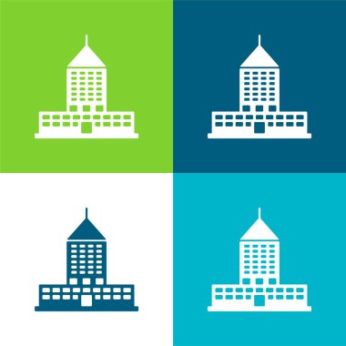 Büyük Bina Düz 4 renk en küçük simge seti