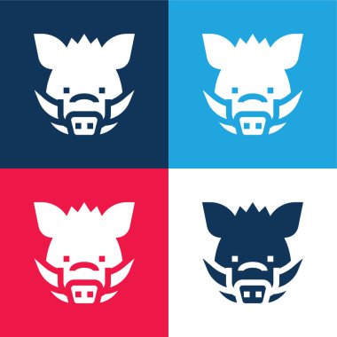 Boar blue and red four color minimal icon set clipart