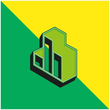 3D Çubuklar Grafik Yeşil ve Sarı 3D vektör simgesi logosu