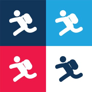 Backpacker Running blue and red four color minimal icon set clipart