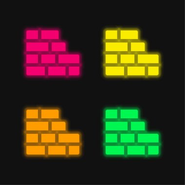 Brickwall dört renkli parlak neon vektör simgesi