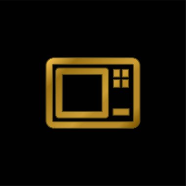 Big Microwave Oven gold plated metalic icon or logo vector clipart