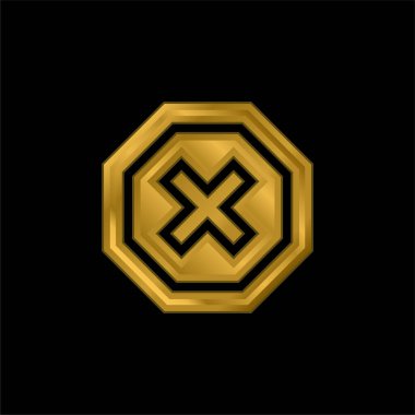 Ad engelleyici altın kaplama metalik simge veya logo vektörü