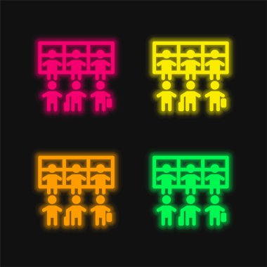 Havalimanı Kuyruğu Dört renk parlayan neon vektör simgesi
