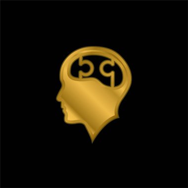 Bald Head With Puzzle Brain gold plated metalic icon or logo vector clipart