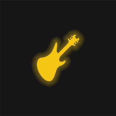 Bass Gitar Siyah Siluet Sarı parlak neon simgesi