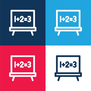 Tahta mavi ve kırmızı dört renk minimal simge kümesi