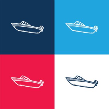 Boat blue and red four color minimal icon set clipart