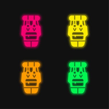 Sırt çantasında parlayan dört renk neon vektör simgesi