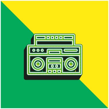 Boombox Yeşil ve sarı modern 3d vektör simgesi logosu