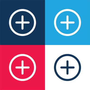 Add Circular Interface Button blue and red four color minimal icon set clipart