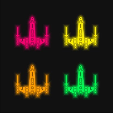 Battleship four color glowing neon vector icon clipart