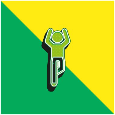 Çocuk Esneyen Bacak ve Kollar Yukarı Yeşil ve Sarı Modern 3D vektör logosu