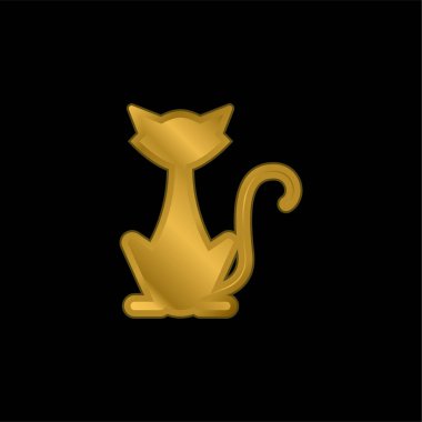 Kara Kedi altın kaplama metalik simge veya logo vektörü