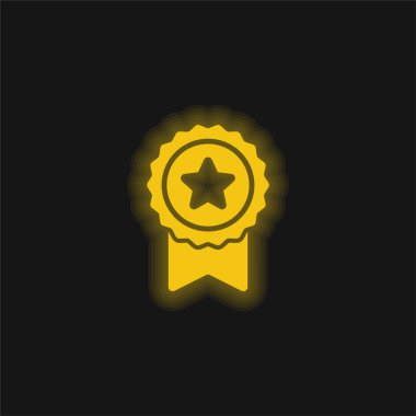 Badge With A Star yellow glowing neon icon clipart