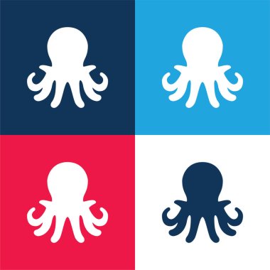 Aquarium Octopus blue and red four color minimal icon set clipart