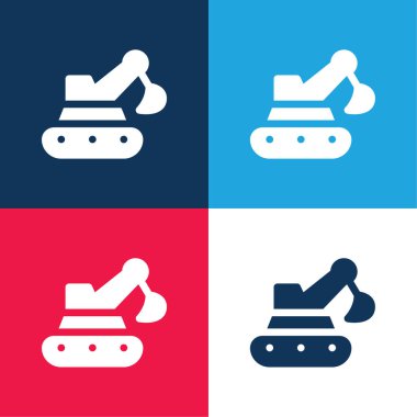 Backhoe blue and red four color minimal icon set clipart