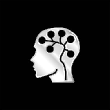 Brain silver plated metallic icon clipart