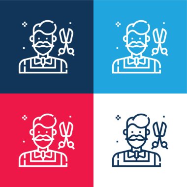Barber blue and red four color minimal icon set clipart