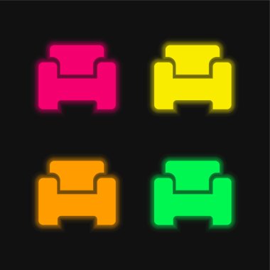 Armchair four color glowing neon vector icon clipart