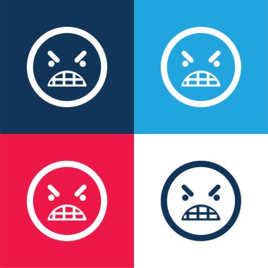 Öfke Duygusallığı Meydanı Yüzü Mavi ve Kırmızı Dört Renk Simgesi