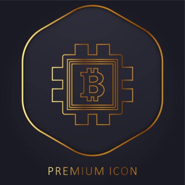 İşlemci altın çizgi prim logosu veya simgesi olarak Bitcoin