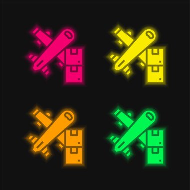 Hava Taşımacılığı dört renk parlayan neon vektör simgesi