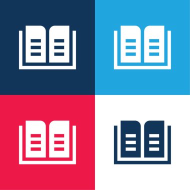 Kitap mavi ve kırmızı dört renk en küçük simge seti