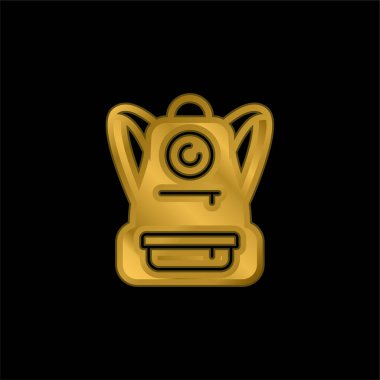 Sırt çantası altın kaplamalı metalik simge veya logo vektörü