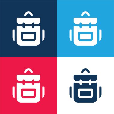 Sırt çantası mavi ve kırmızı dört renk minimal simgesi seti