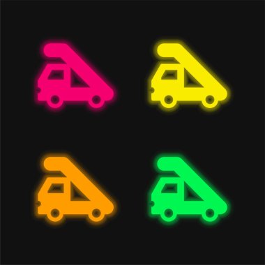 Airport Truck four color glowing neon vector icon clipart