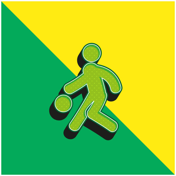 Баскетболист Зеленый и желтый современный 3D логотип векторной иконы
