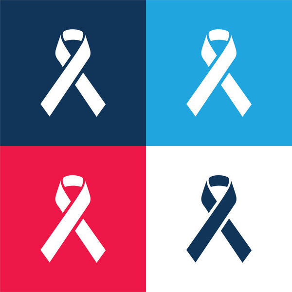 Awareness Ribbon blue and red four color minimal icon set