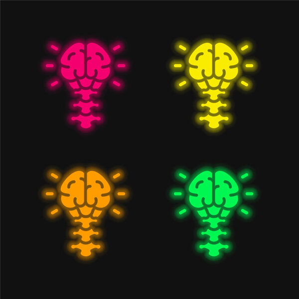Brain four color glowing neon vector icon