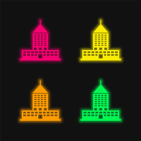 Big Building four color glowing neon vector icon