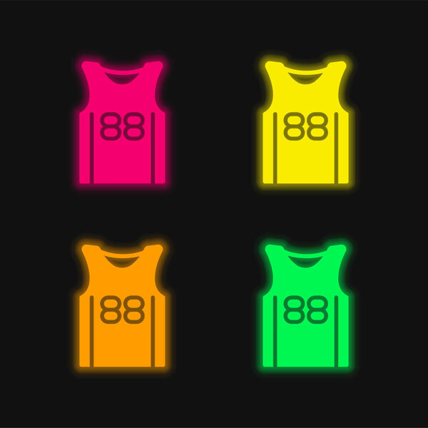 Basketball Jersey four color glowing neon vector icon