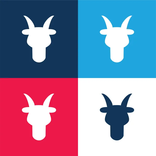 stock vector Aries Bull Head Front Shape Symbol blue and red four color minimal icon set
