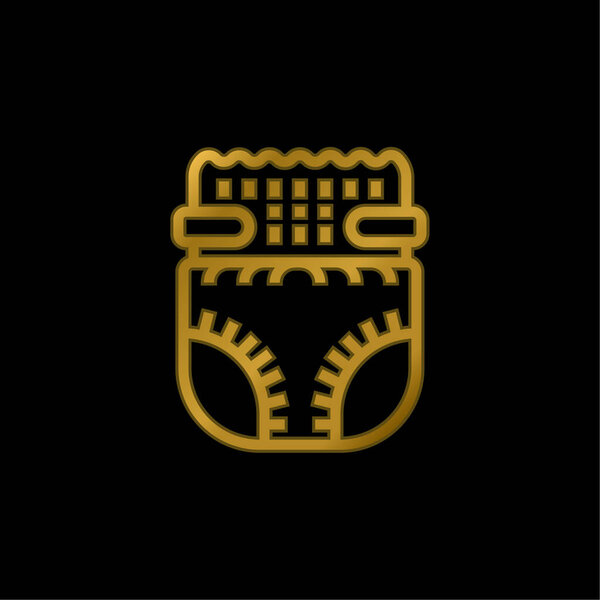 Baby Diaper gold plated metalic icon or logo vector
