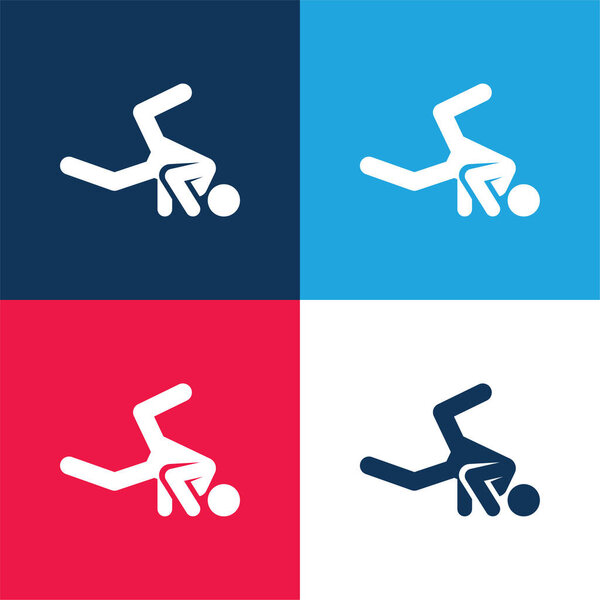 Breakdance blue and red four color minimal icon set